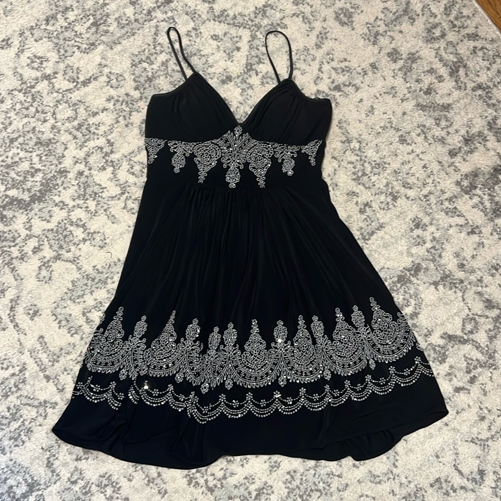 Vintage Y2K Night Way Black and Silver Cocktail Dress Size 10